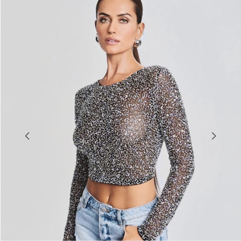 NWT Retrofete black top long sleeves all over sequin